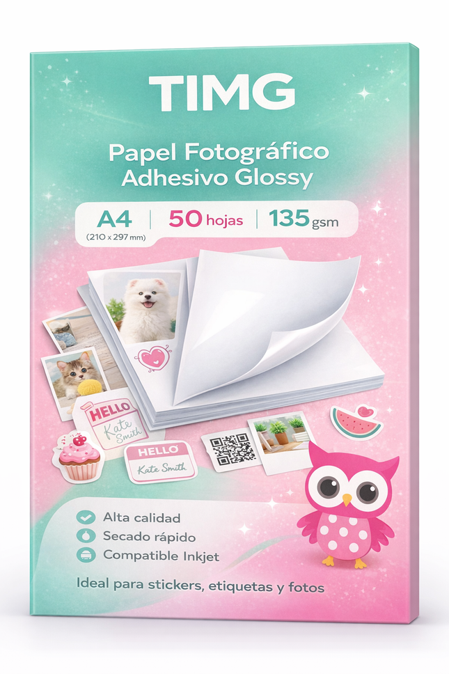 Papel Adhesivo Fotográfico Brillante A3 y A4 135 gr 50 Hojas