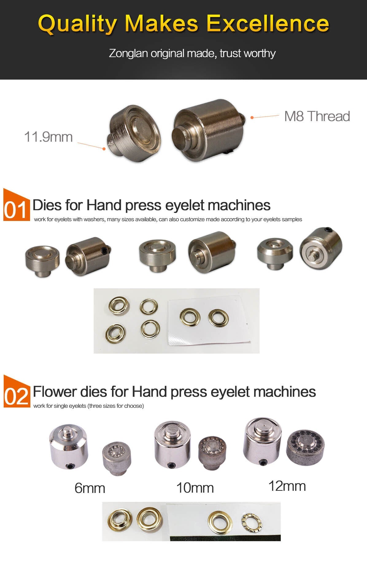 Troqueles para máquina de ojales manual serie HP