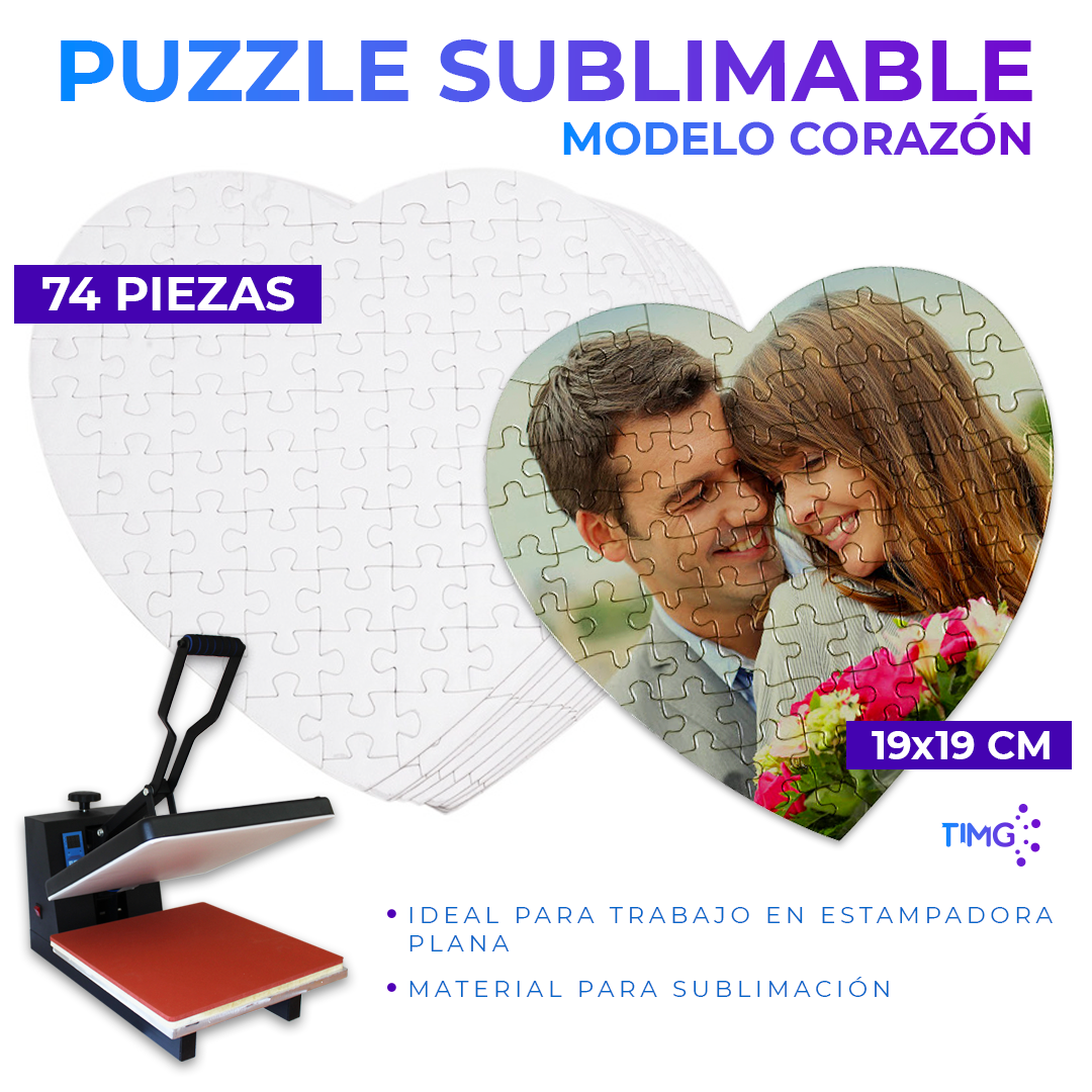 Puzzle sublimable forma de corazón  74 piezas  19x19cm